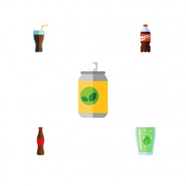 Düz simgesi içki kümesi içecek, şişe, Cola ve diğer vektör nesneleri. Ayrıca şişe, gazlı, Cola öğeleri içerir.