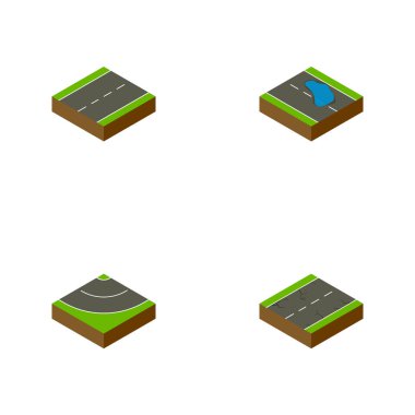 İzometrik yol Driveway, çatlaklar, Plash ve diğer vektör nesneleri kümesi. Ayrıca tek, deprem, Driveway unsurları içerir.