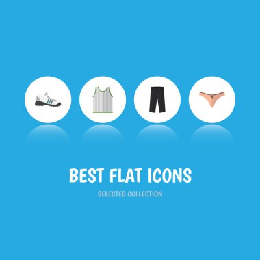 Düz simgesi giyim pantolon, iç çamaşırı, Singlet ve diğer vektör nesnelerini ayarlayın. Ayrıca ayakkabı, iç çamaşırı, lastikbotlar öğeler içerir.