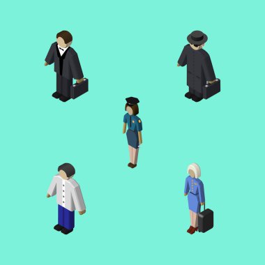 İzometrik kişi erkek, yatırımcı, dedektif ve diğer vektör nesneleri kümesi. De içerir Bayan, erkek, Dedektif öğeleri.