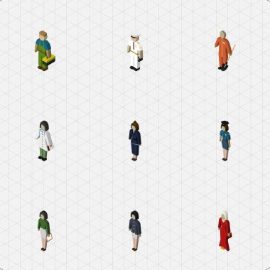 İzometrik kişi tesisatçı, erkek, pedagog ve diğer vektör nesneleri kümesi. Ayrıca teknisyen, Builder, denizci öğeleri içerir.