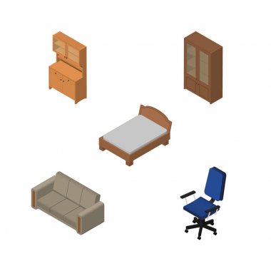 İzometrik mobilya dolap, Office, kanepe ve diğer vektör nesneleri kümesi. Ayrıca mobilya, yatak, dolap öğeler içerir.