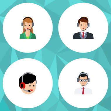 Düz simgesi Telemarketing kümesi hattı, Sekreter, yardım ve diğer vektör nesneleri. Sekreter, yardım, operatör öğeleri de içerir.