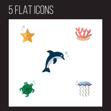 Deniz yıldızı, oynak balık, yosun ve diğer vektör nesnelerini düz simgesi deniz kümesi. Ayrıca yosun, sualtı, deniz unsurları içerir.