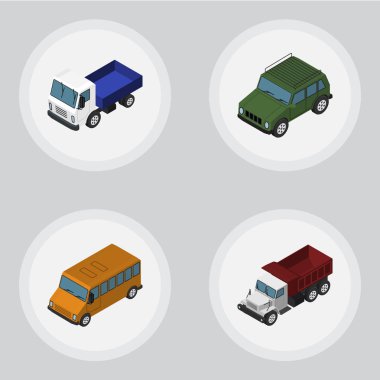 İzometrik taşıma navlun, Autobus, kamyon ve diğer vektör nesneleri kümesi. Ayrıca Oto, Araba, zırhlı öğeleri içerir.