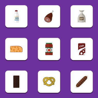 Düz simgesi gıda şişe, çerez, ketçap ve diğer vektör nesnelerini ayarlayın. Aynı zamanda Bar, Ham, Holland öğeleri içerir.