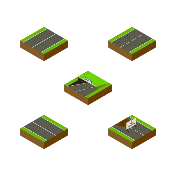 Isometric Road Ensemble de fissures, de réparations, d'objets vectoriels plats et autres. Comprend également souterrain, réparations, éléments de tremblement de terre . — Image vectorielle