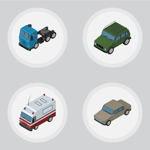 Conjunto de carro isométrico de automóvel, blindado, caminhão e outros objetos vetoriais. Também inclui Sedan, Suv, Auto Elements . — Vetor de Stock