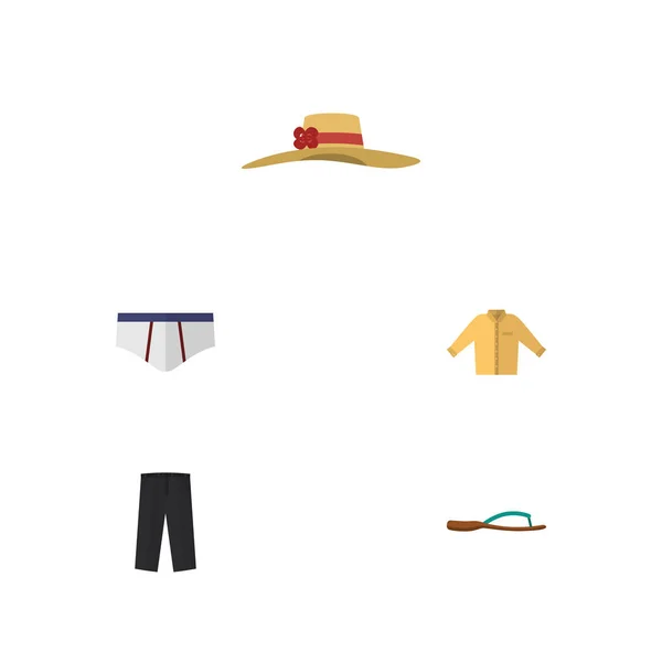 Flachbild-Bekleidungsset aus Banyan, Hosen, Unterwäsche und anderen Vektor-Objekten. umfasst auch Männer, Slips, Sandalenelemente. — Stockvektor