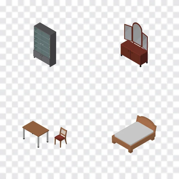 Isometrische Design Set van andere vectorobjecten, dressoir, stoel en lade. Ook omvat kabinet, lattenbodem, kast-elementen. — Stockvector