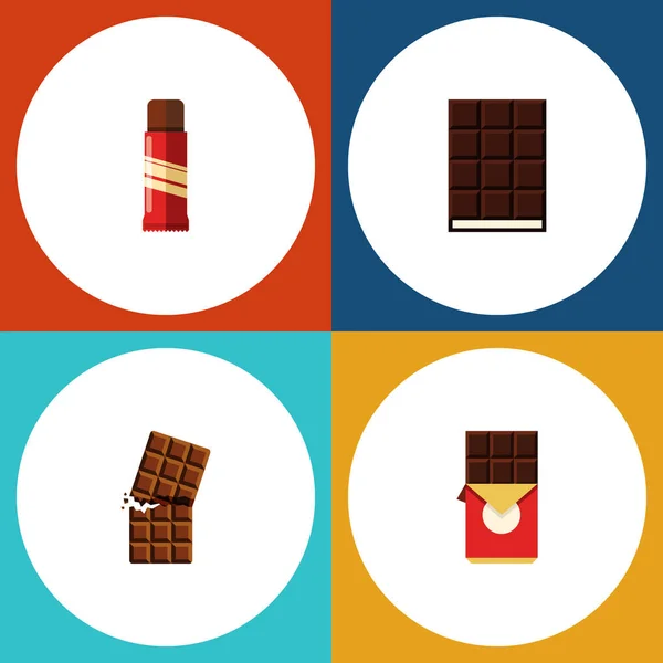 Ensemble plat d'emballage de cacao d'icône, dessert, barre de chocolat et autres objets vectoriels. Comprend également chocolat, emballage, éléments sucrés . — Image vectorielle