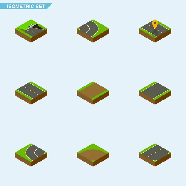 Isometric Road Set of Navigation, Unilateral, Single-Lane and Other Vector Objects. Comprend également sentier, souterrain, éléments routiers . — Image vectorielle