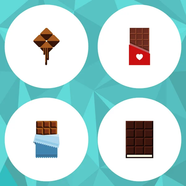 Солодких плоска Icon Set десерт, Delicious, гіркого і інші векторні об'єкти. Також містить обгортку елементи, какао, шоколад. — стоковий вектор