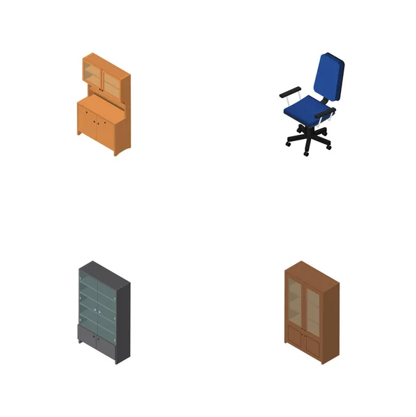 Isometrisch inrichting Set van Office, kast, dressoir en andere vectorobjecten. Ook bevat Office, Locker, kabinet elementen. — Stockvector