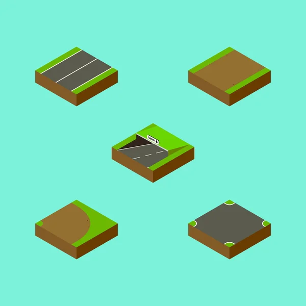 Ensemble de manière isométrique de rotation, sentier, avion et autres objets vectoriels. Comprend également souterrain, carrefour, éléments routiers . — Image vectorielle