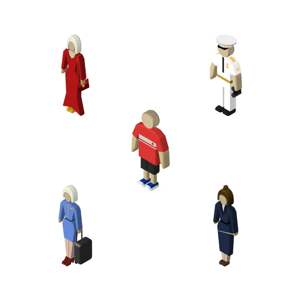 Isometric Person Set of Seaman, Female, Businesswoman and Other Vector Objects. Также включает в себя человека, хозяйку, морских слонов . — стоковый вектор