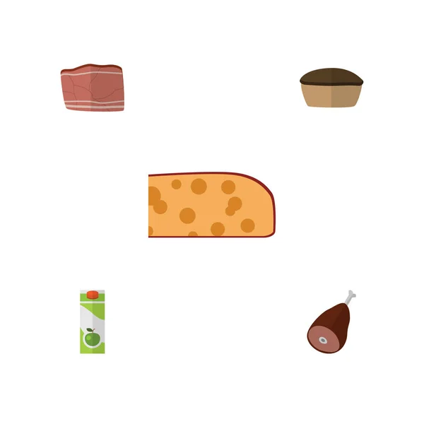 Icono plano conjunto de alimentos de carne, tarta, rebanada de Cheddar y otros objetos vectoriales. También incluye Carne, Holanda, Elementos de Paquete . — Archivo Imágenes Vectoriales