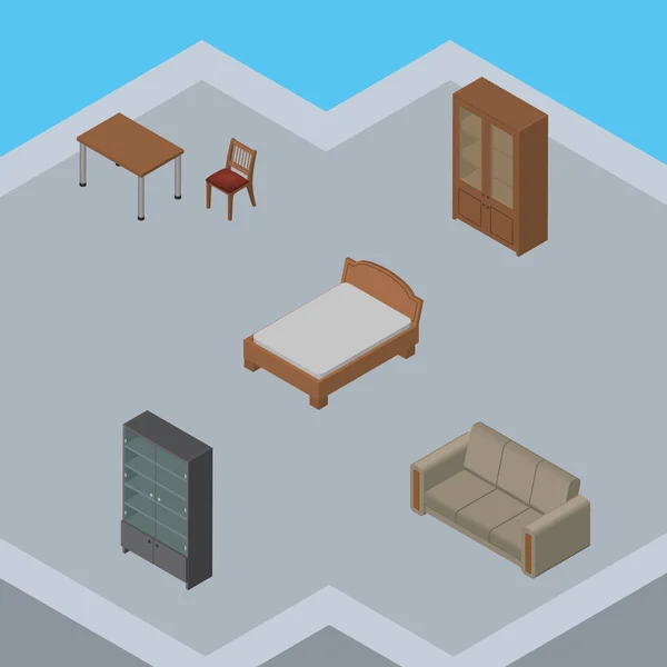 Isometrisch inrichting Set Couch, dressoir, stoel en andere vectorobjecten. Ook dressoir, stoel, Bank elementen. — Stockvector