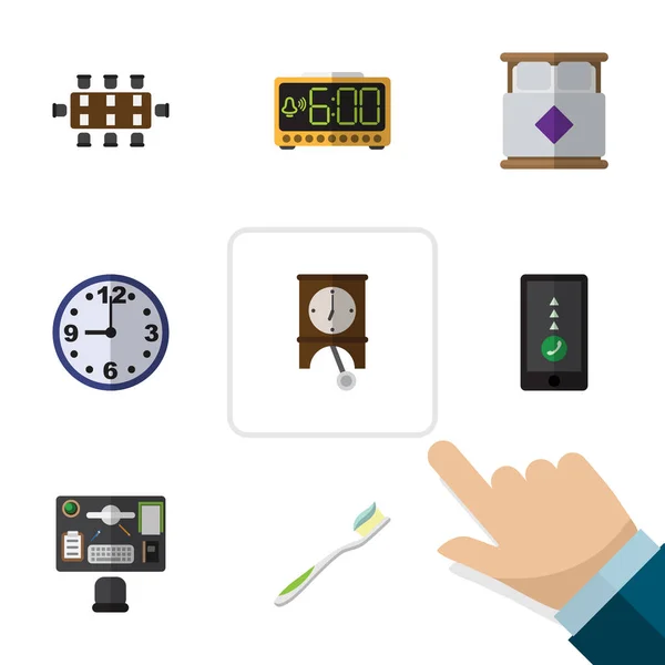 Flat ikonen livsstil uppsättning klocka, elektrisk larm, klocka och andra vektorobjekt. Innehåller även tandborste, Dental, telefon element. — Stock vektor