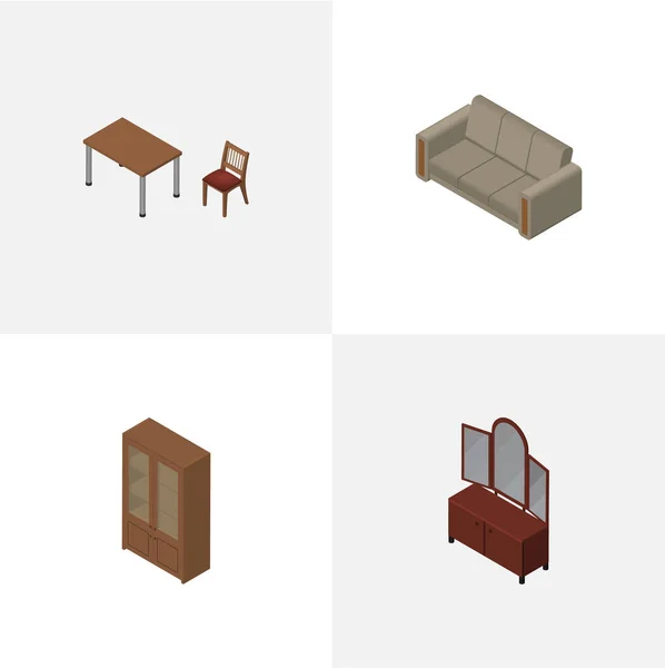 Isometrische ontwerpset stoel, Bank, lade en andere vectorobjecten. Ook omvat Sofa, dressoir, Locker elementen. — Stockvector