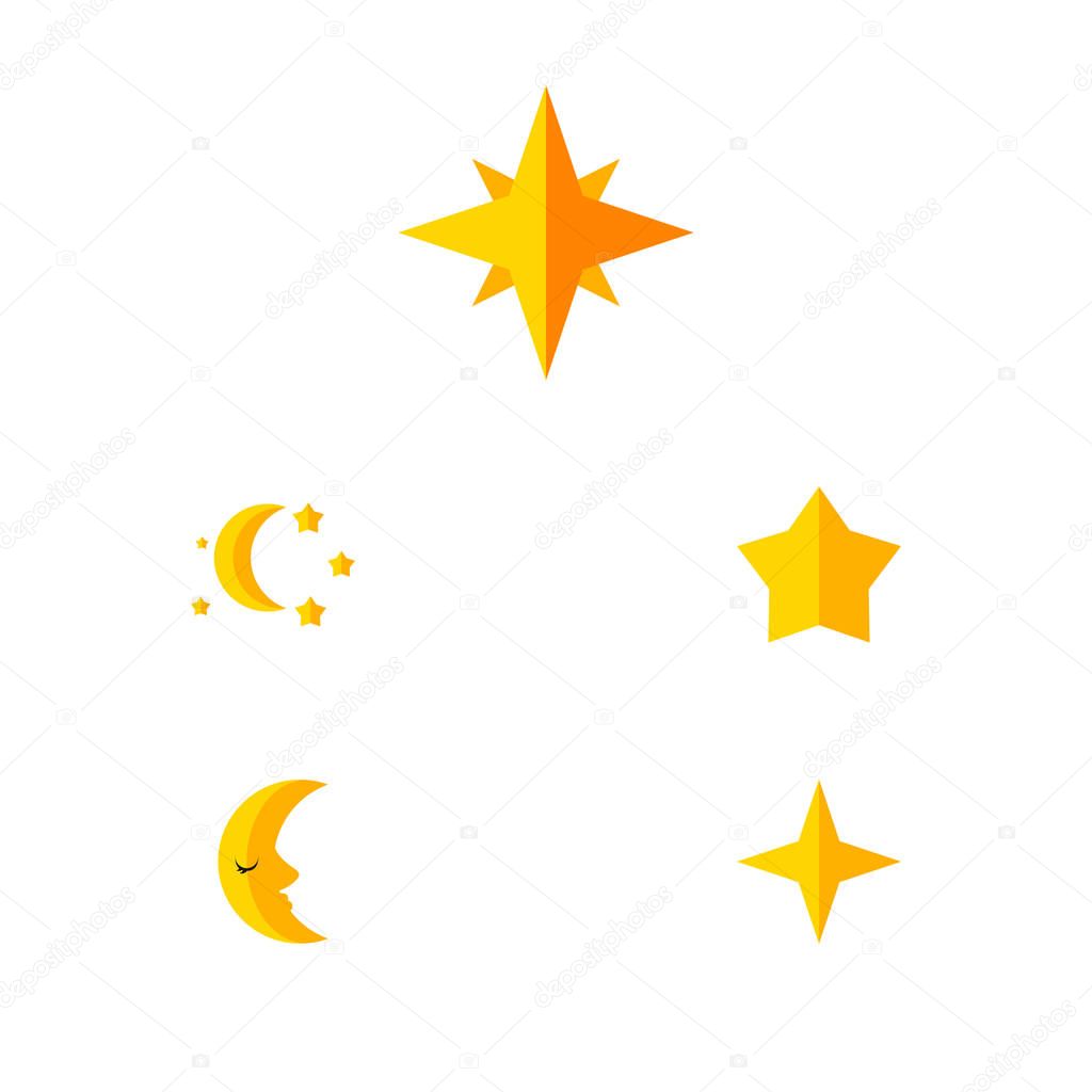 Flat Icon Bedtime Set Of Moon, Bedtime, Asterisk And Other Vector Objects. Also Includes Star, Asterisk, Sky Elements.