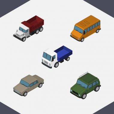Otomatik, kamyon, zırhlı ve diğer vektör nesnelerini izometrik otomobil kümesi. Kamyon, Araba, navlun öğeleri de içerir.