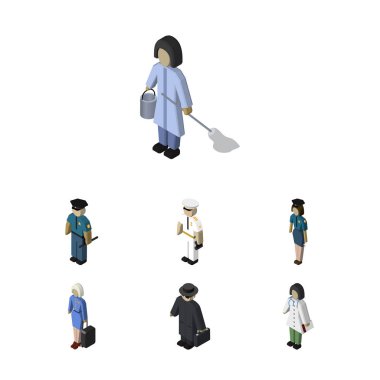 İzometrik kişi memur, Doktor, denizci ve diğer vektör nesneleri kümesi. Ayrıca içerir denizci, temiz, kadın öğeleri.