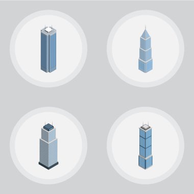 İzometrik inşaat dış, kule, daire ve diğer vektör nesneleri kümesi. Ayrıca daire, Tower, dış unsurları içerir.