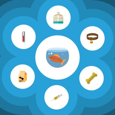 Düz simgesi evcil hayvan kuş hapishane, kemik, sıcaklık ölçüm ve diğer vektör nesneleri kümesi. Ayrıca kuş kafesi, köpek yavrusu, kemik unsurları içerir.