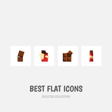 Düz simgesi tatlı, şekilli kutusu, ambalajı, kakao ve diğer vektör nesnelerini ayarlayın. Ayrıca sarmalayıcı içerir Delicious, konfeksiyon öğeleri.