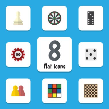 Düz simge oyun seti Poker, satranç tablo, insanlar ve diğer vektör nesneleri. Ayrıca kemik, zar, Domino öğeleri içerir.
