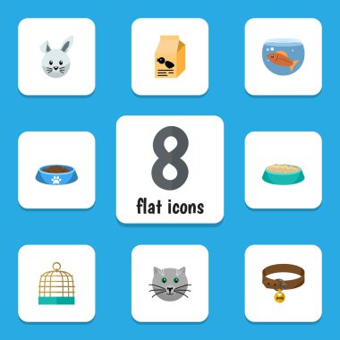 Düz simge hayvan seti beslenme, beslenme kutusu, kuş hapishane ve diğer vektör nesnelerine. Ayrıca besin, kutusu, kedi öğeleri içerir.