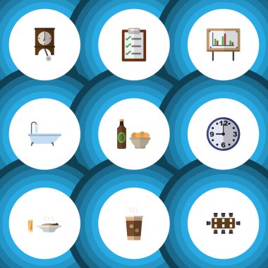 Düz simgesi Oneday kümesi küvet, izle, yönetim kurulu ve diğer vektör nesneleri. Ayrıca duş, cips, grafik öğelerini içerir.