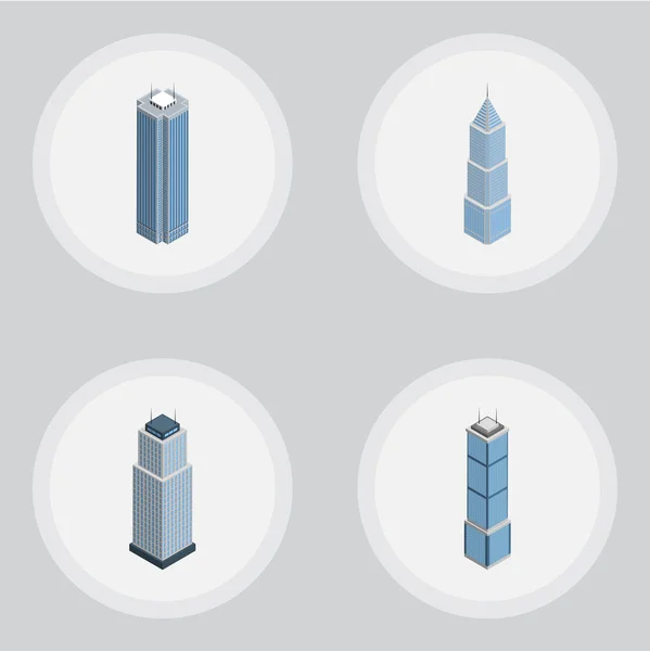 Ensemble de construction isométrique d'objets extérieurs, de tour, d'appartement et d'autres vecteurs. Comprend également Appartement, Tour, Éléments extérieurs . — Image vectorielle