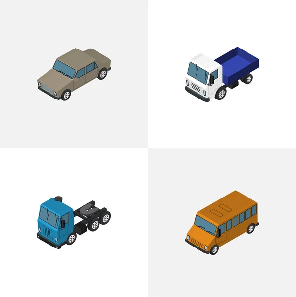 Ізометричного транспорту набір вантажівка, вантажівка, авто та інші векторні об'єкти. Також включає в себе елементи автобус, седан, транспорт. — стоковий вектор
