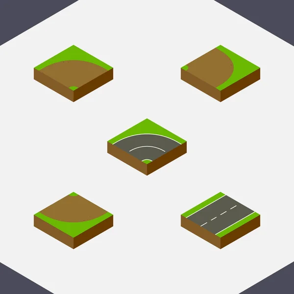 Isometric Way Set Of Sand, Turn, Rotation Vector Objects. Включает в себя элементы песка, дороги, асфальта . — стоковый вектор