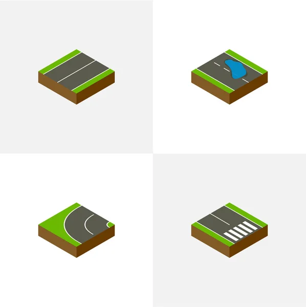 Ensemble de route isométrique d'objets piétons, de plash, d'avion et d'autres vecteurs. Comprend également Plash, Piéton, Puddle Elements . — Image vectorielle