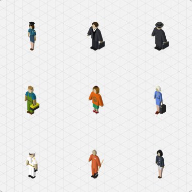 İzometrik insanlar denizci, Dedektif, hostes ve diğer vektör nesneleri kümesi. Ayrıca yatırımcı, Dedektif, kadın öğeleri içerir.