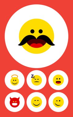 Düz simgesi yüz göz kırpıyor, gülümseme, somurtarak ve diğer vektör nesneleri kümesi. Ayrıca gülümseme, karışık, öğeleri göz kırpıyor içerir.