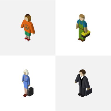 Yatırımcı, tesisatçı, kadın ve diğer vektör nesnelerini izometrik insan kümesi. Ayrıca kadın, insan, hippi öğeleri içerir.