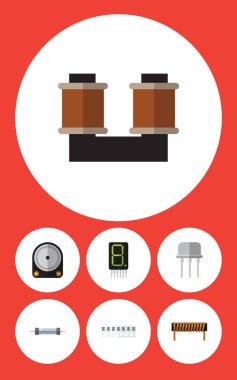 Düz simge teknoloji bobin, direnç, ekran ve diğer vektör nesnelerini ayarlayın. Ayrıca Fiildistor, sabit, Hdd öğeleri içerir.