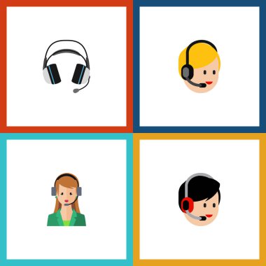 Düz simgesi Telefonla satış operatörü, kulaklık, Sekreter ve diğer vektör nesneleri ayarlayın. Ayrıca bakan, çağrı, kulaklık unsurları içerir.