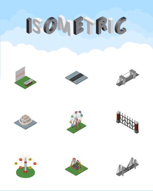İzometrik mimari amaçlayan oyun, köprü, Swing cazibe ve diğer vektör nesneleri kümesi. Ayrıca çiçekler, Road, Ferris öğeleri içerir.
