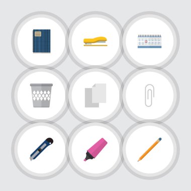 Düz simgesi araç kümesi çarşaf, malzemeleri, bıçak ve diğer vektör nesneleri. Ayrıca içerir Almanak'ı, Zımba, Tarih öğelerini.