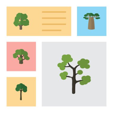 Düz simgesi doğa dekorasyon ağaç, ağaç, Bahçe ve diğer vektör nesneleri kümesi. Ayrıca meşe, ahşap, Baobab öğeleri içerir.
