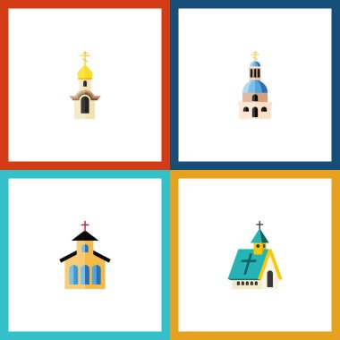 Düz simgesi kilise kilise, yapısı, Katolik ve diğer vektör nesneleri kümesi. Ayrıca içerir yapısı, Katolik, dini öğeleri.