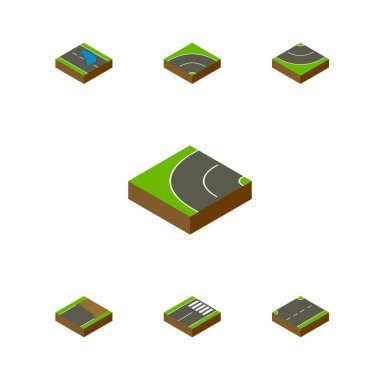 İzometrik yol asfalt, yukarı doğru bitmemiş ve kümesi diğer vektör nesneleri. Ayrıca su birikintisi, asfalt, yol öğeleri içerir.