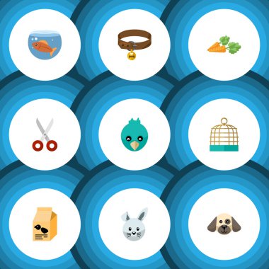 Düz simgesi evcil hayvan köpek yavrusu, Serçe, Fishbowl ve diğer vektör nesneleri kümesi. Ayrıca kuş, köpek, sebze öğeleri içerir.