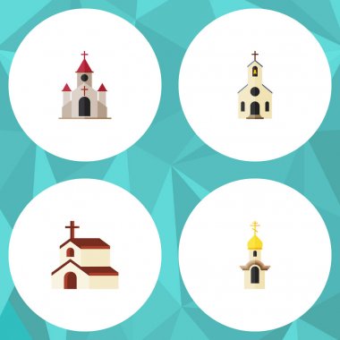 Geleneksel dizi düz simgesi bina, yapı, Bina ve diğer vektör nesneleri. Ayrıca yapı, kilise, geleneksel öğeleri içerir.