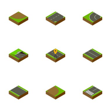 İzometrik yolu düz, yeraltı, şerit ve diğer vektör nesnelerini ayarlayın. Ayrıca dönüm, aşağıya doğru uçak elemanları içerir.